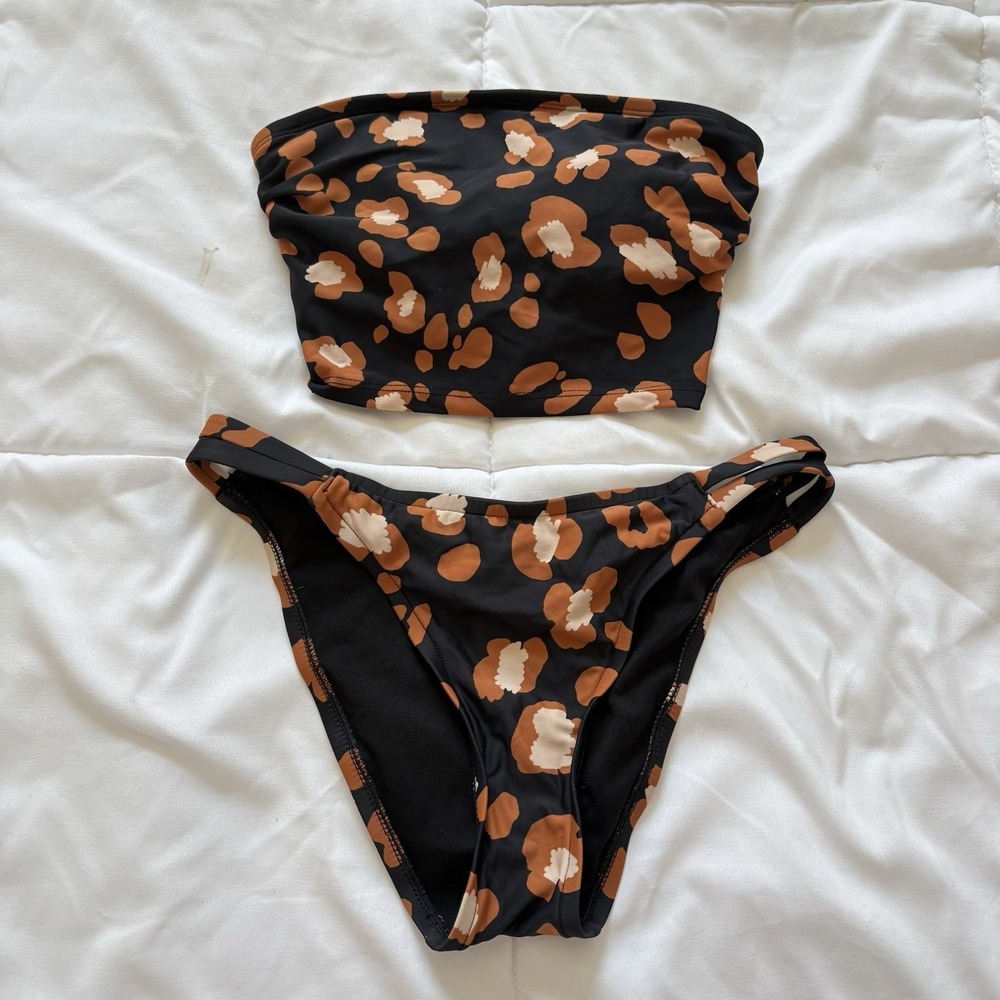 Shade & Shore Bikini Top Bandeau Womens Small Bottoms‎ Cheeky Cheetah Beach